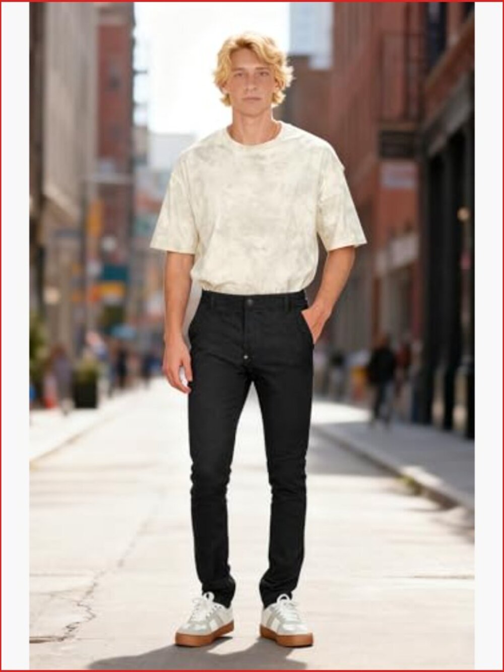 Skinny Fit Chino Pants, Slim Tapered Khaki Pants with Pockets - Picture 7 of 7
